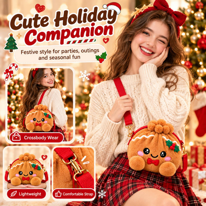 🎄 Gingerbread Plush Crossbody Bag – Cute Christmas Shoulder Purse with Roomy Storage