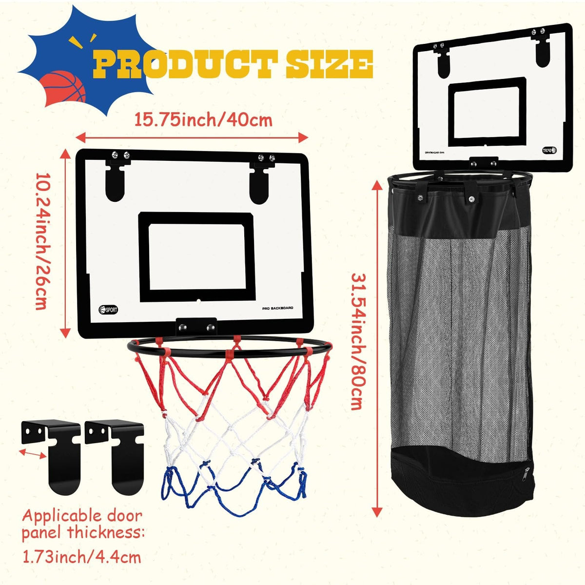 🏀 2-in-1 Over-the-Door Basketball Hoop & Laundry Hamper – Kids Indoor Room Organizer
