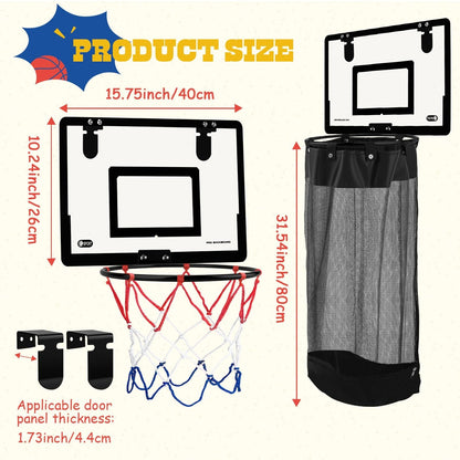 🏀 2-in-1 Over-the-Door Basketball Hoop & Laundry Hamper – Kids Indoor Room Organizer