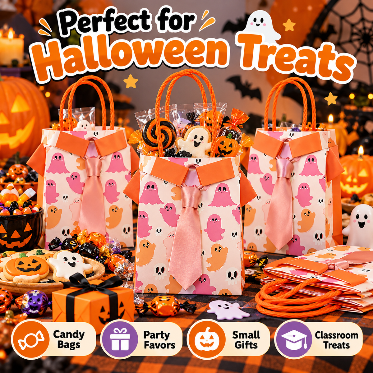 👻🎀 BooBows™ Halloween Ghost Treat Bags – Cute Candy & Gift Bags for Spooky Party Favors