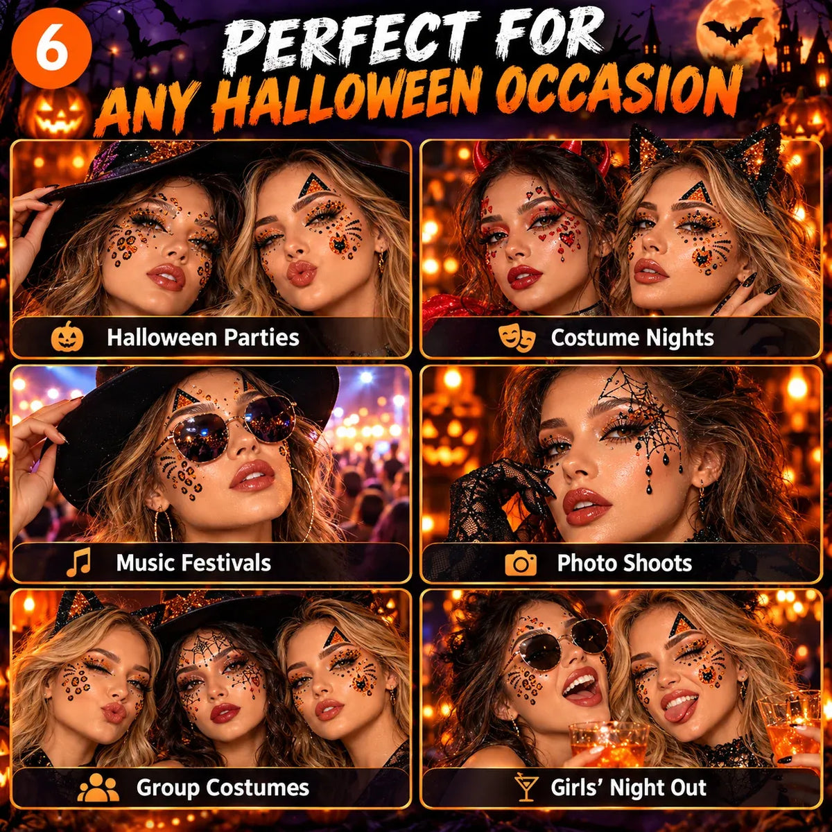 ✨🎃 Halloween Face Gem Stickers – Easy Costume & Party Glam