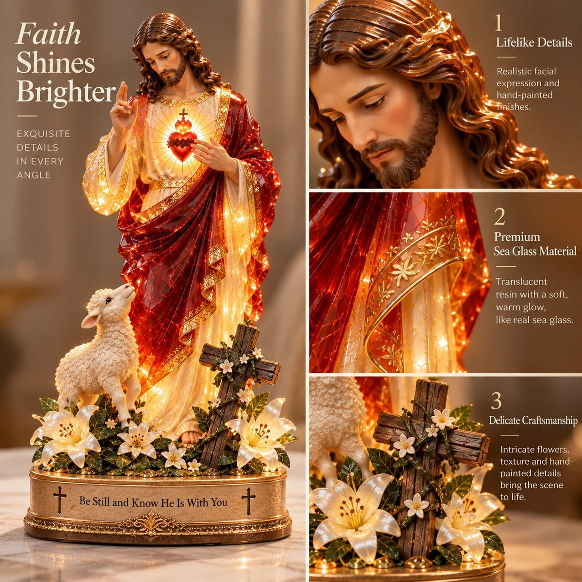 ✝️🔥 50K+ Sold! 👼 Jesus & Lamb Lighted Sea Glass Statue — A Beautiful Symbol of Faith（副本）