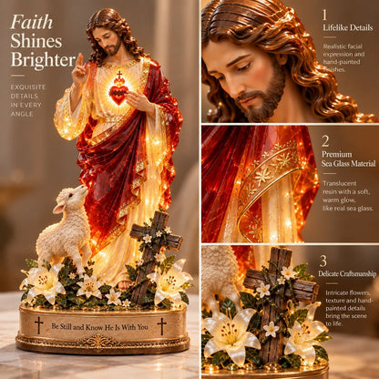 ✝️🔥 50K+ Sold! 👼 Jesus & Lamb Lighted Sea Glass Statue — A Beautiful Symbol of Faith（副本）