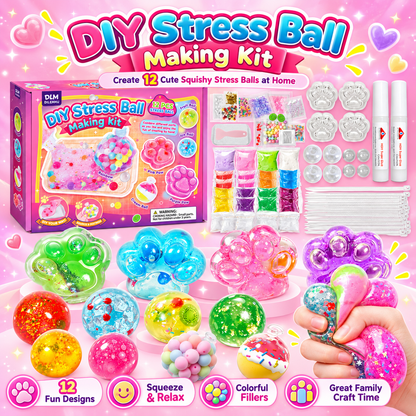 ✨ DIY Stress Ball Making Kit – 12 Make-Your-Own Squishy Balls & Paw Sensory Toys