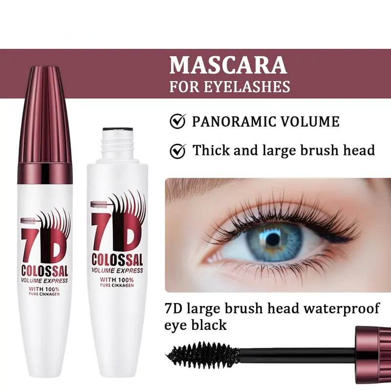 7D Waterproof Mascara - 24H Long Lasting Volume & Curl, Smudge-Proof Lift for Natural False Lash Look