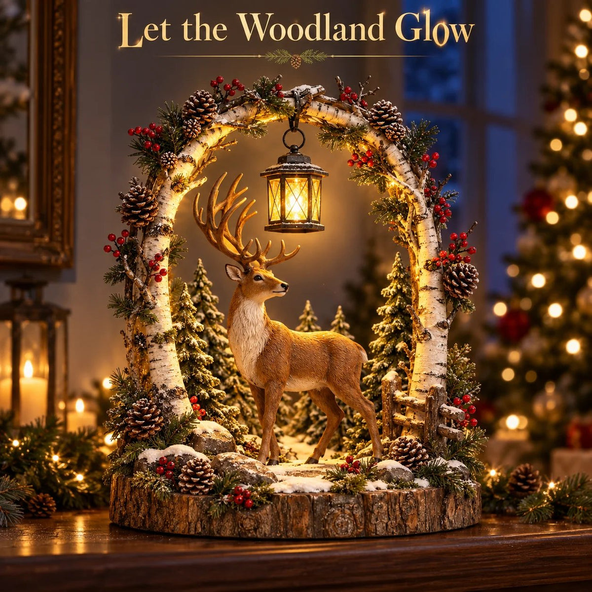 🦌 Woodland Reindeer Lantern – Lighted Christmas Tabletop Decor
