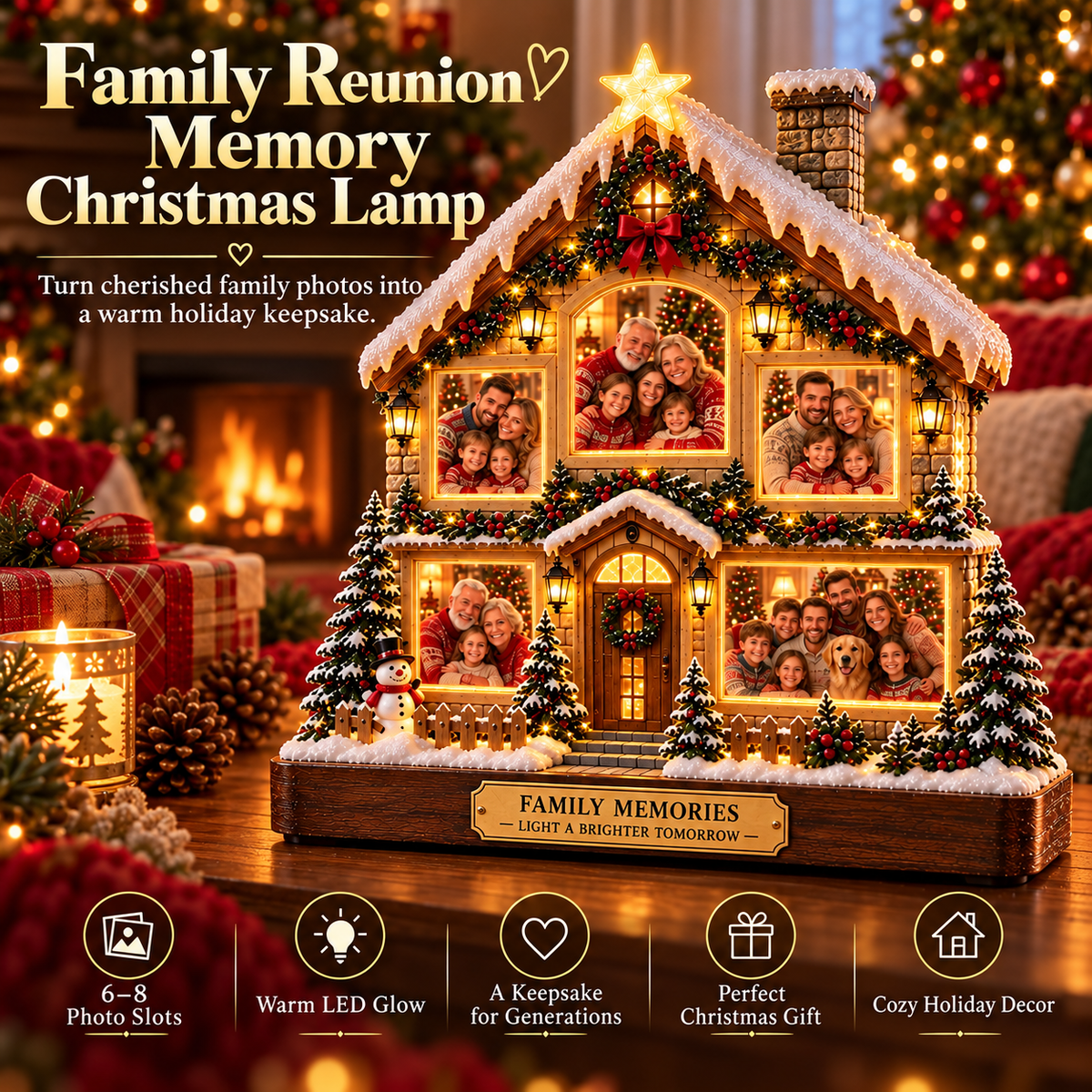 🎄 Family Reunion Memory Christmas Lamp – Lighted Photo House Keepsake
