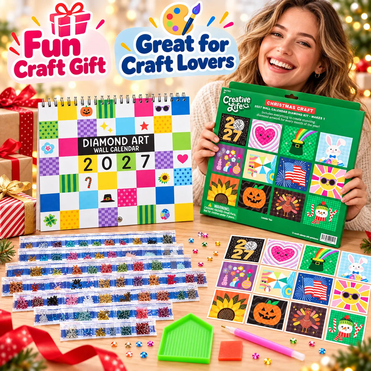 ⏳ Last Day 49% OFF – 💎 2027 Diamond Art Wall Calendar Kit | 12 Monthly Designs + Complete Gem Tools ✨