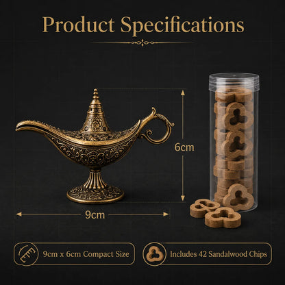 🔥Vintage Aladdin Genie Lamp Incense Holder🎁42 Sandalwood Chips Free