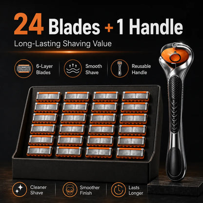 🪒✨Men’s Razor Set, 24 Pcs Replacement Razor Blades Refills with 1 Ergonomic Razor Handle