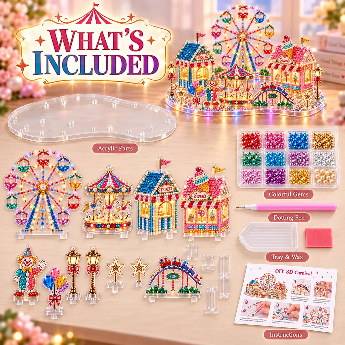 🎡 3D Carnival DIY Crystal Art Kit – Build Your Own Mini Amusement Park