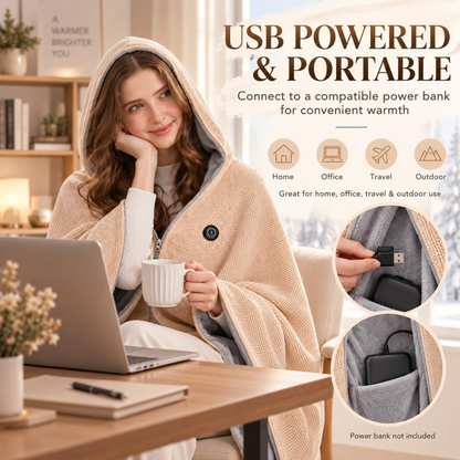 🔥❄️ USB Heated Wearable Blanket Wrap – 3 Heat Levels, Ultra-Soft Cozy Comfort for Cold Days