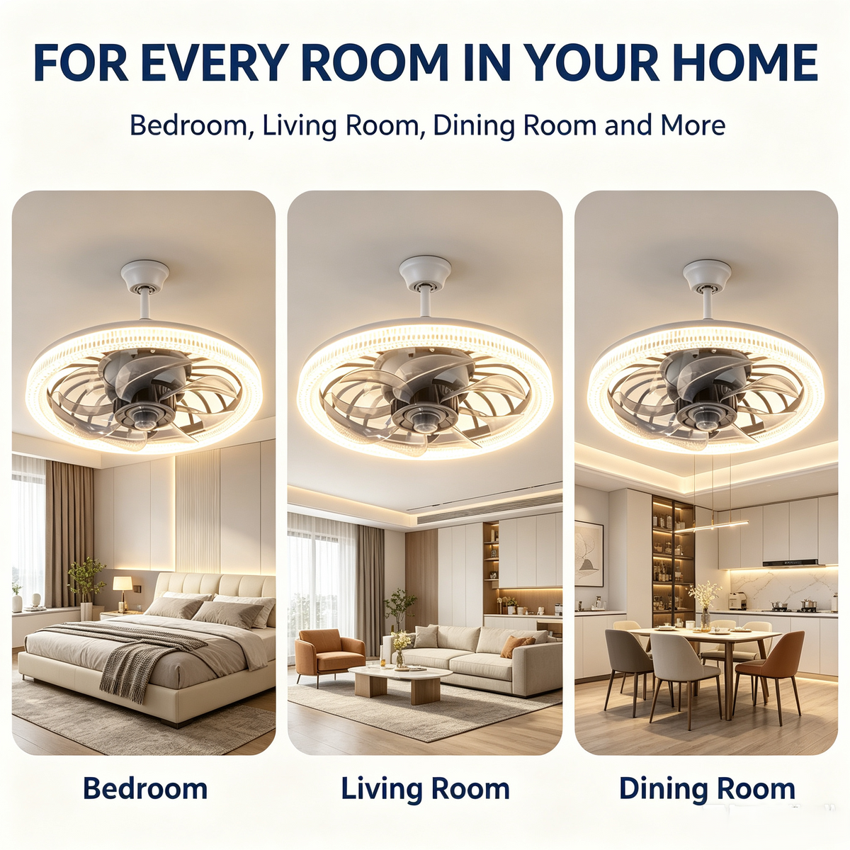 E27 Screw In Fan Light, 2 in 1 LED Ceiling Fan with Dimmable 3 Color Light, Quiet Remote Control Ventilation Fan Lamp