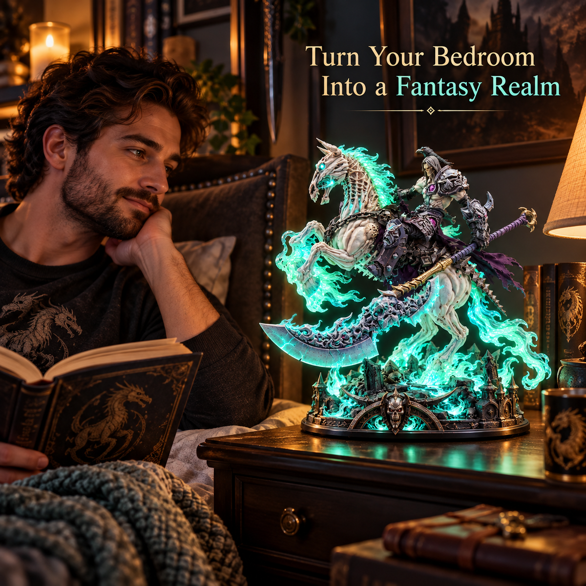 💀🔥 Wraithfire Horseman™ | Gothic Undead Knight Collector Lamp