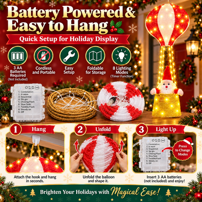 🎅  Santa Hot Air Balloon Christmas Lights – 125 LED Hanging Holiday Decoration ✨
