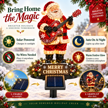 🔥Solar-Powered Light-Up Guitar Santa Christmas Yard Decoration