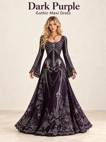 👗Gothic Skeleton Maxi Dress for Halloween | Bell Sleeve 🕸️