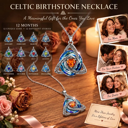 💎 12 Birthstone Celtic Knot Necklace for Women – Personalized Birth Month Jewelry Gift