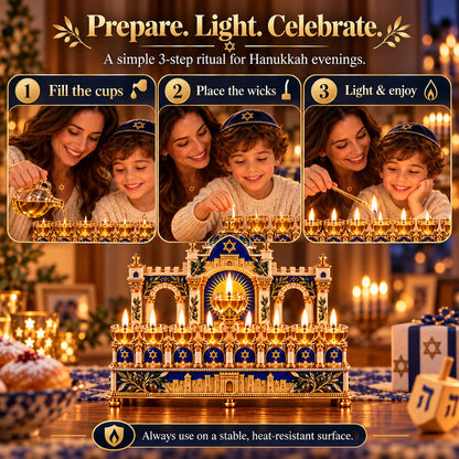 🕎 8-Night Hanukkah Oil Lamp Centerpiece – Traditional Menorah-Inspired Holiday Decor