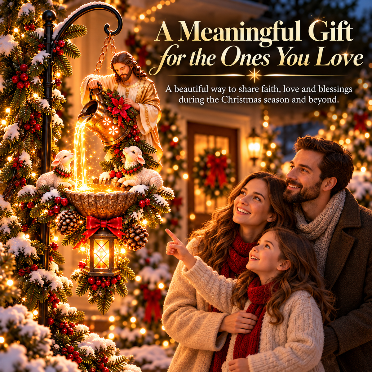 ✝️🔥 50K+ Sold!🐏 Jesus Blessing Lighted Hanging Fountain™ – Christian Christmas Garden Decor✝️