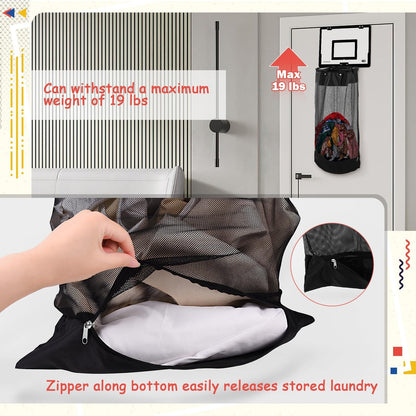 🏀 2-in-1 Over-the-Door Basketball Hoop & Laundry Hamper – Kids Indoor Room Organizer