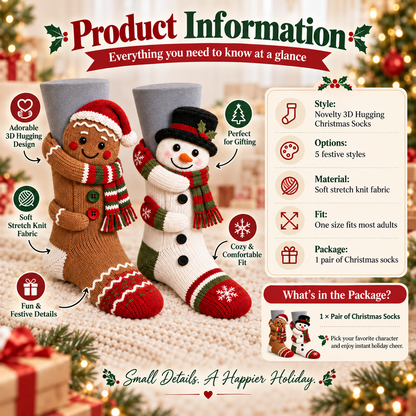 🎄 3D Hugging Christmas Character Socks – Cozy Knit Holiday Gift Socks