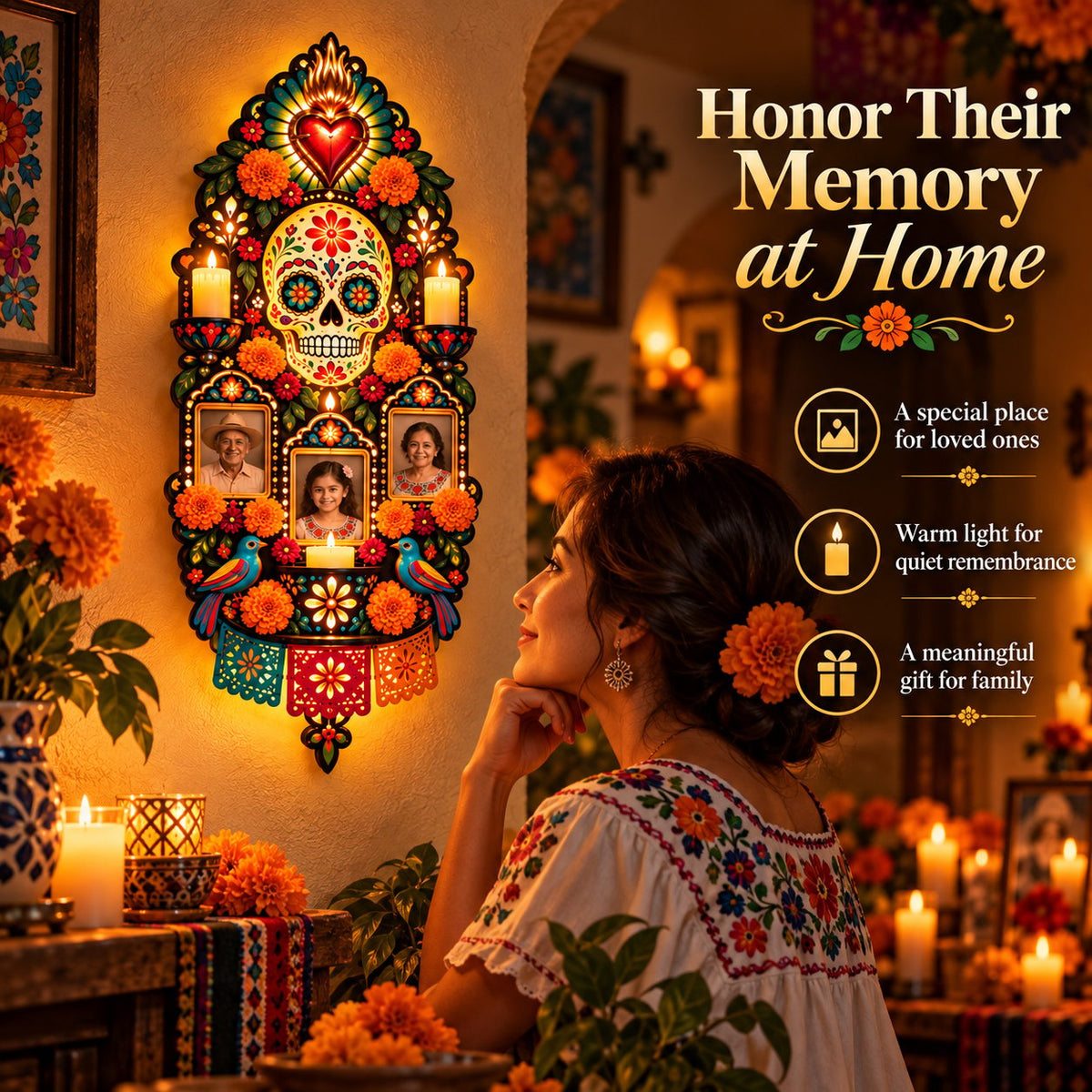 🕯️ Día de los Muertos Memorial Wall Light-❤️A Light for Those Who Live Forever in Our Hearts. ❤️