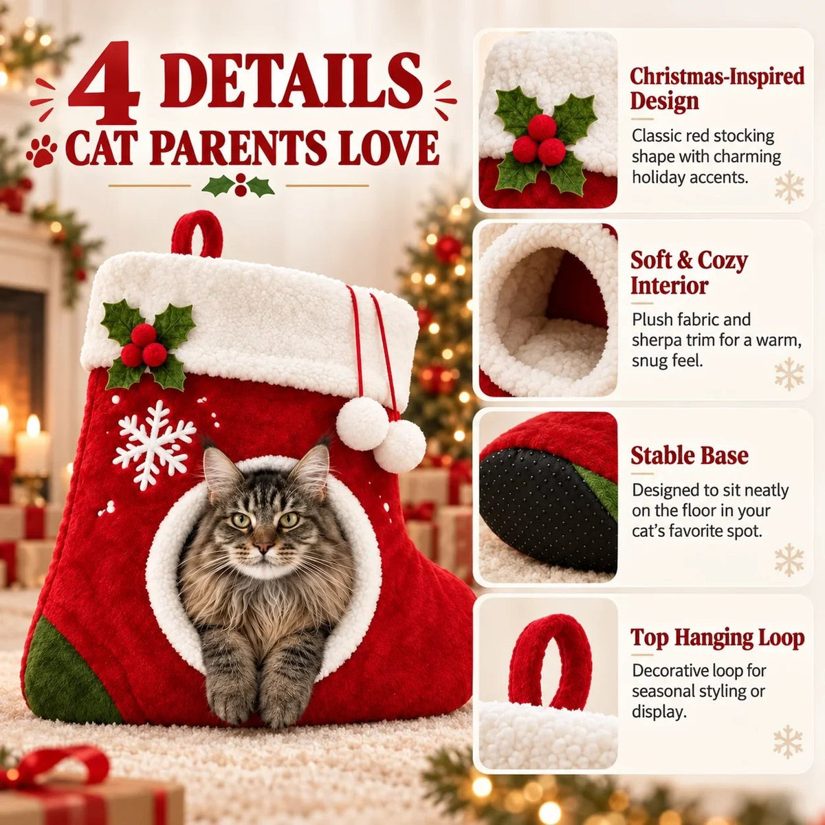 💯🎄 Christmas Stocking Cat Bed – Ultra-Soft Sherpa Cozy Hideaway for Cats 🐱