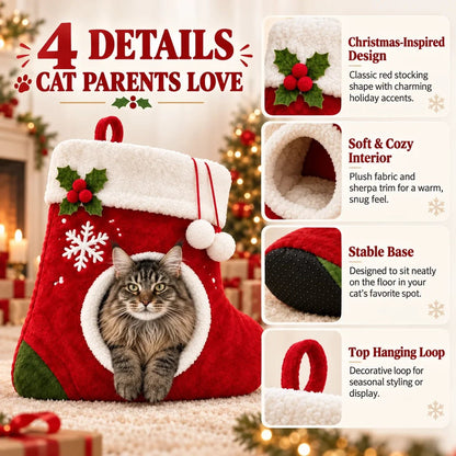 💯🎄 Christmas Stocking Cat Bed – Ultra-Soft Sherpa Cozy Hideaway for Cats 🐱