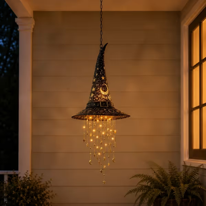 🧙‍♀️ Lighted Witch Hat Hanging Chime ✨ Battery-Powered Halloween Décor