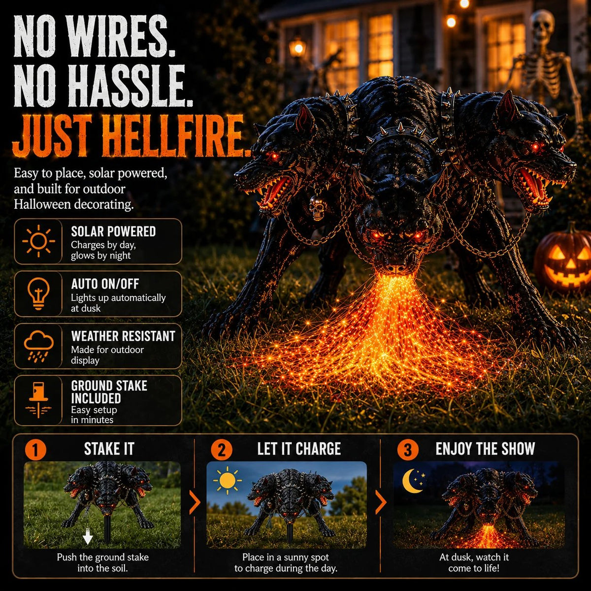 🎃 3-Headed Hellhound Halloween Light – Make Your Yard the One Everyone Remembers