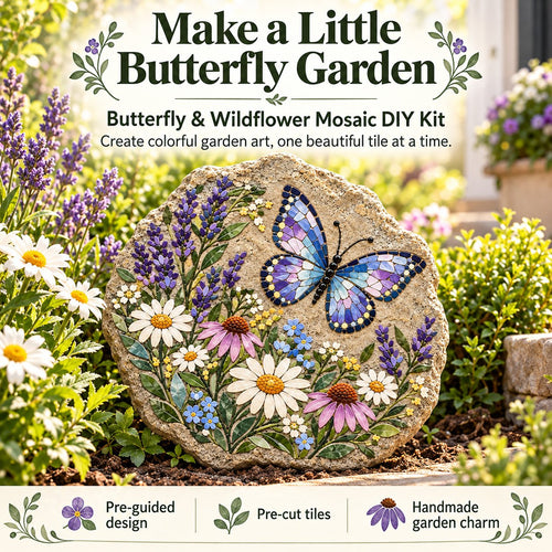 ⏳ Last Day 49% OFF – 🦋 Beginner-Friendly Butterfly Wildflower Mosaic DIY Kit | Complete Kit with Pre-Cut Tiles, Adhesive, Grout, Tools & Guide 🌼
