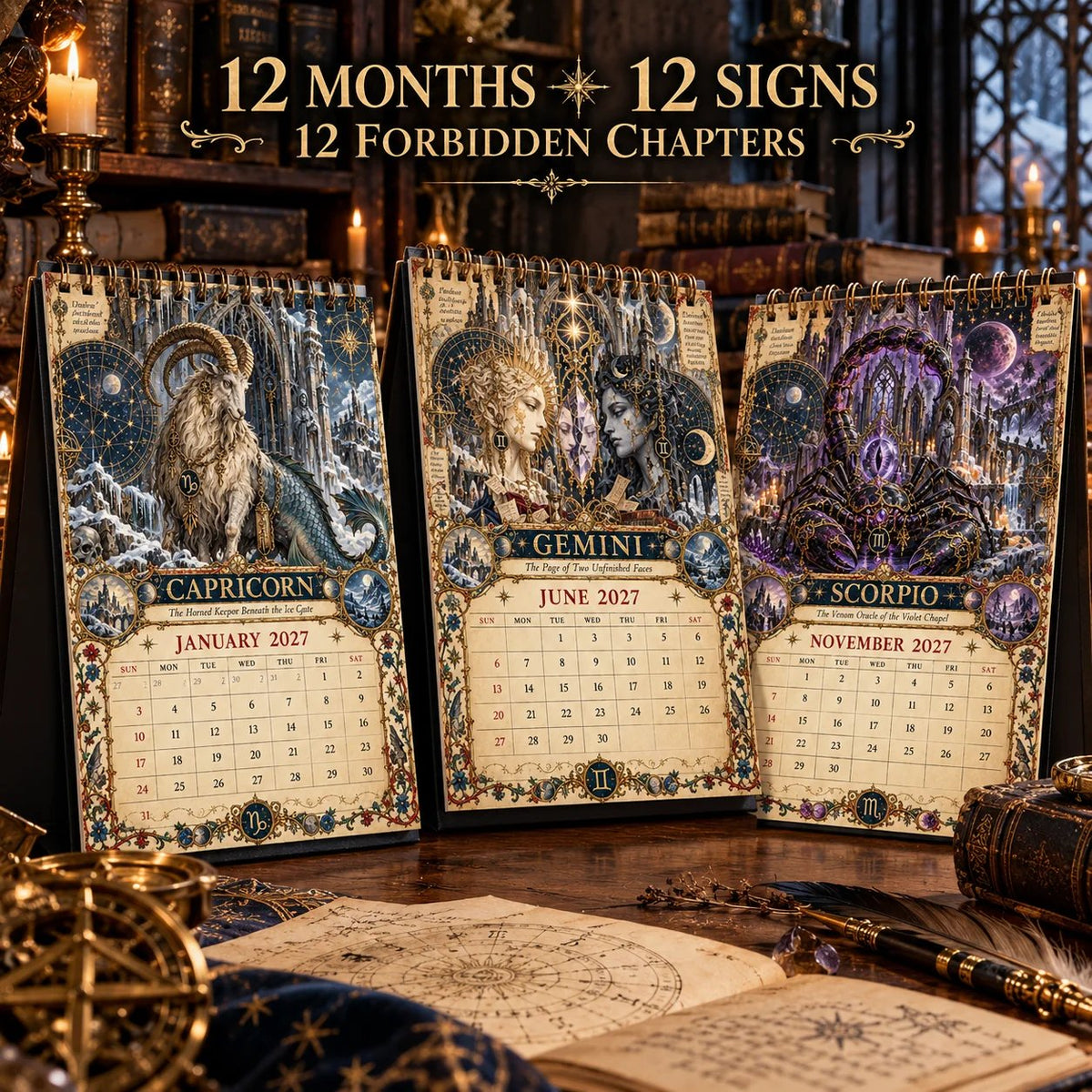 ⏳ Last Day 49% OFF – 🔮 2027 Zodiac Grimoire Desk Calendar | 12 Medieval-Inspired Zodiac Artworks for Astrology & Gothic Art Lovers ✨