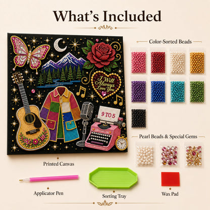 💥 LAST DAY 49% OFF – 🎶 Country Music 3D Pearl Art Kit 💎 – DIY Flocked Canvas Tribute Craft with Resin Pearls