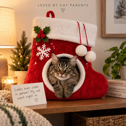 💯🎄 Christmas Stocking Cat Bed – Ultra-Soft Sherpa Cozy Hideaway for Cats 🐱