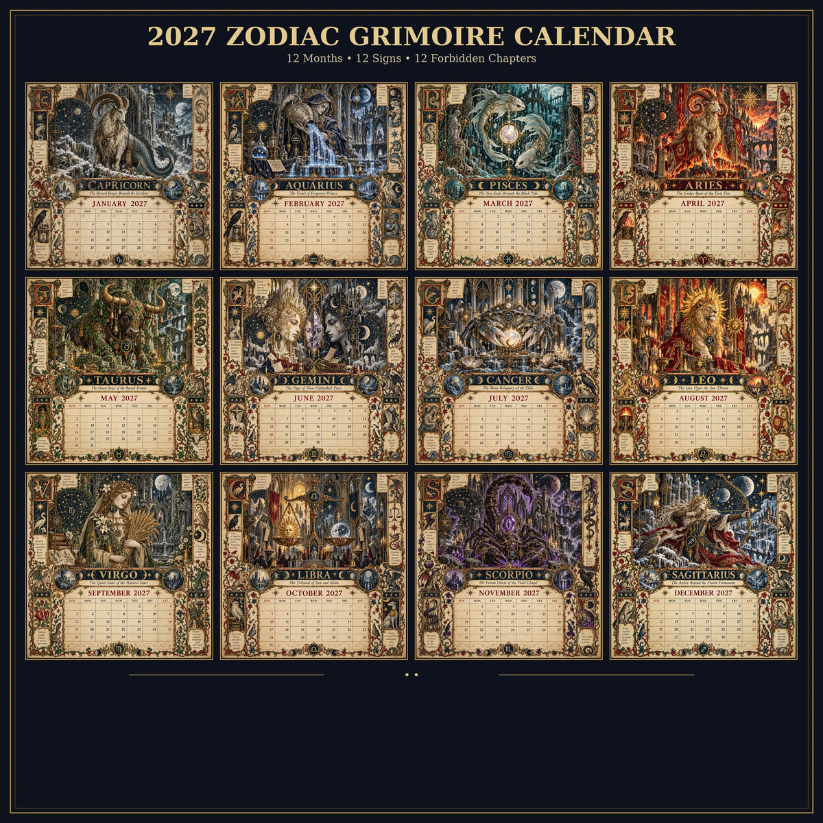 ⏳ Last Day 49% OFF – 🔮 2027 Zodiac Grimoire Desk Calendar | 12 Medieval-Inspired Zodiac Artworks for Astrology & Gothic Art Lovers ✨