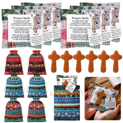 ⏰ LAST DAY 45% OFF - 🎁 Pocket Prayer Quilt Set | Mini Handmade Prayer Blankets with Cross & Drawstring Bag Christian Gifts ✝️