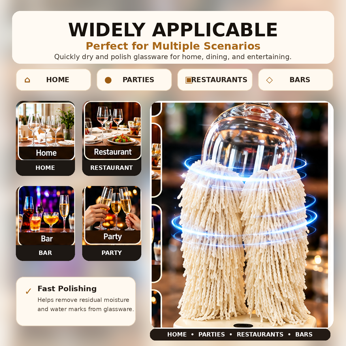 🍷 Electric Wine Glass Polisher & Dryer – Dual-Head Automatic Glassware Polishing Machine