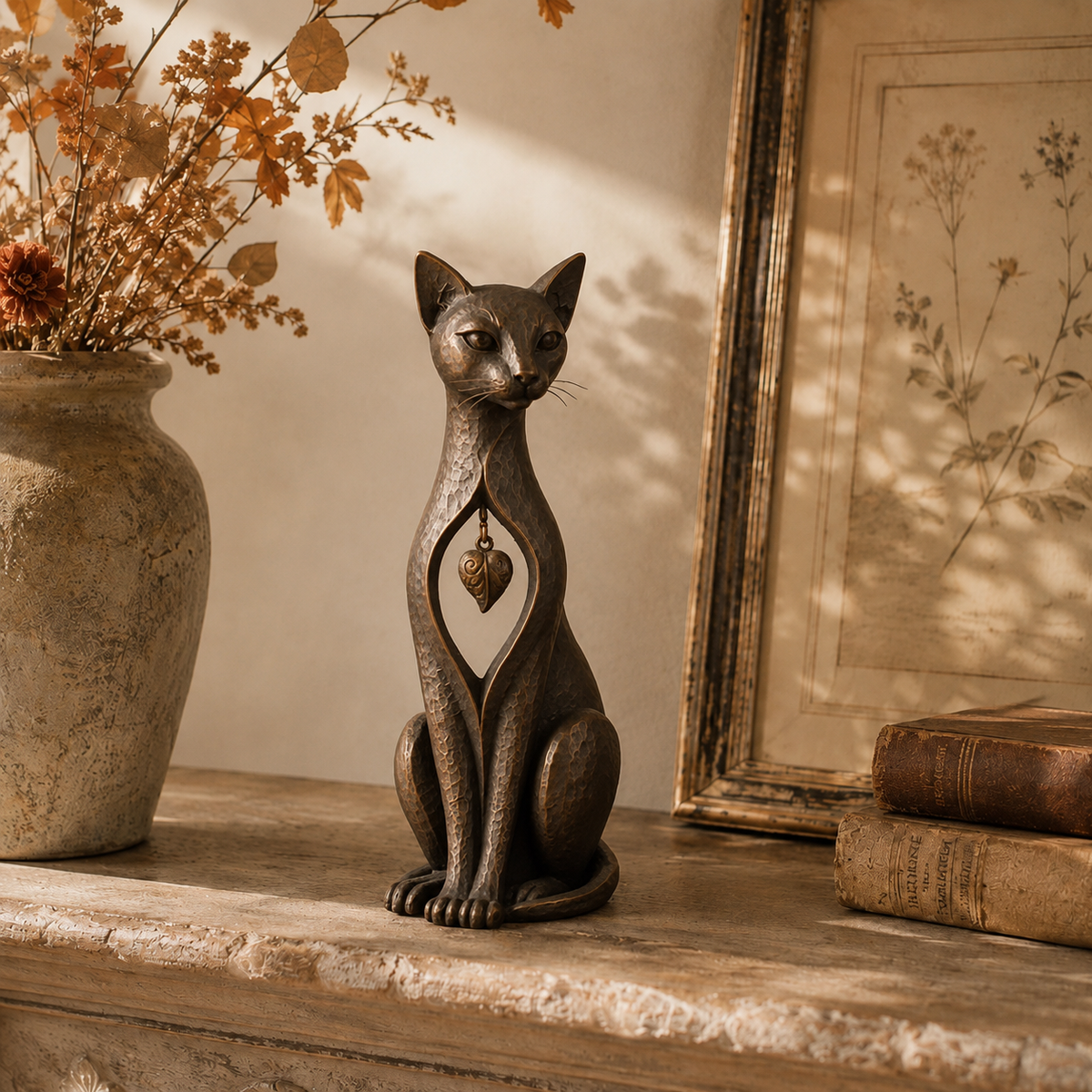 🐱 ❤️Last Day 49% OFF – Heritage Heart Cat Sculpture™ | Vintage Metal Keepsake for Cat Lovers