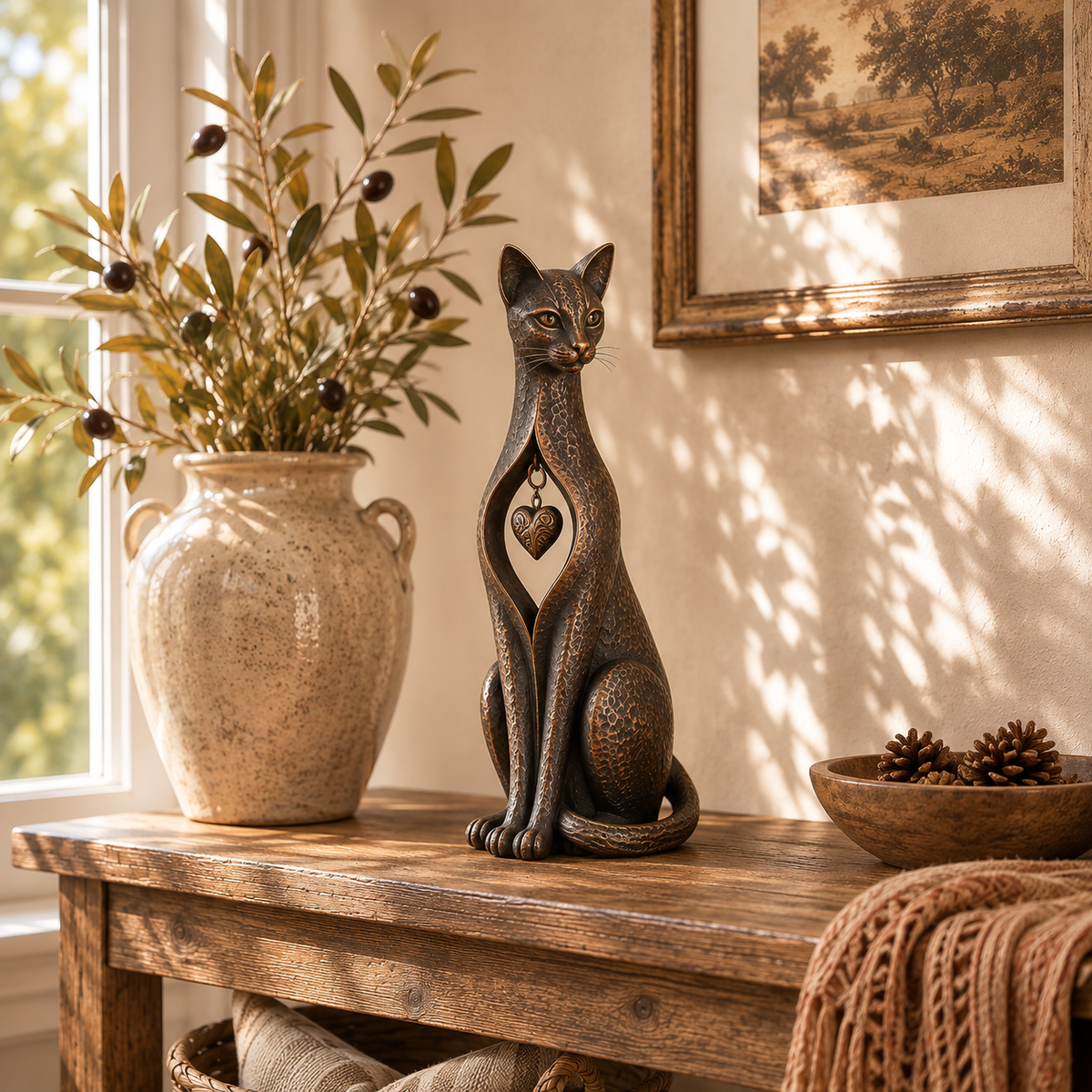 🐱 ❤️Last Day 49% OFF – Heritage Heart Cat Sculpture™ | Vintage Metal Keepsake for Cat Lovers
