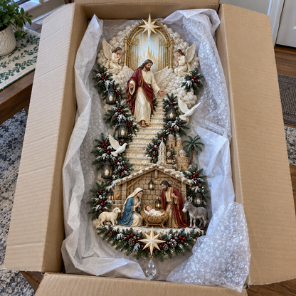 ⏳ Last day to save 49% –✨ Jesus Light of Heaven Christmas Wall Hanging | Illuminated Nativity Stairway Decor ✝️