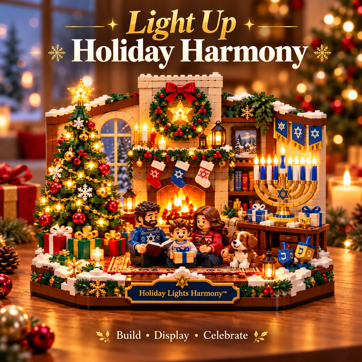 🥰Hot Sale🎄 Holiday Lights Harmony™ – Christmas & Hanukkah Light-Up Family Building Set