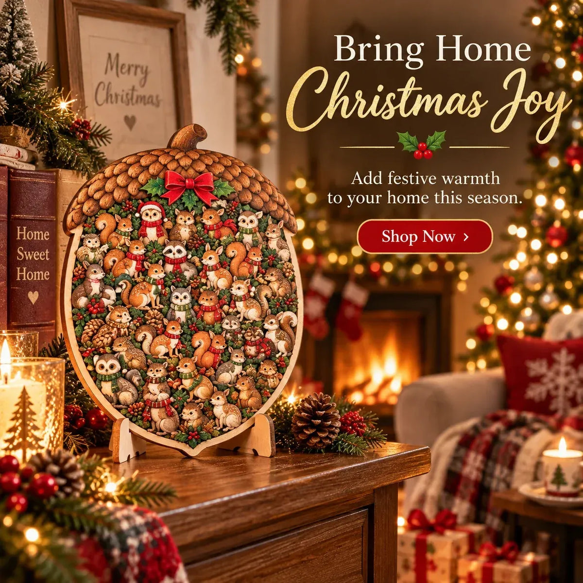 🎄🧩 Wooden Christmas Puzzle Set with Stand – 9 Festive Designs to Build & Display