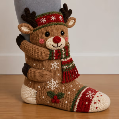 🎄 3D Hugging Christmas Character Socks – Cozy Knit Holiday Gift Socks