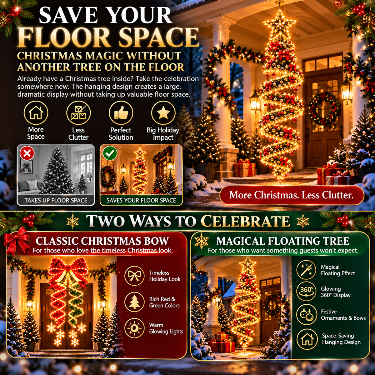 ⏰ LAST DAY 50% OFF 🎀 Giant Lighted Christmas Bow – Wrap Your Home in Holiday Magic ✨🎄