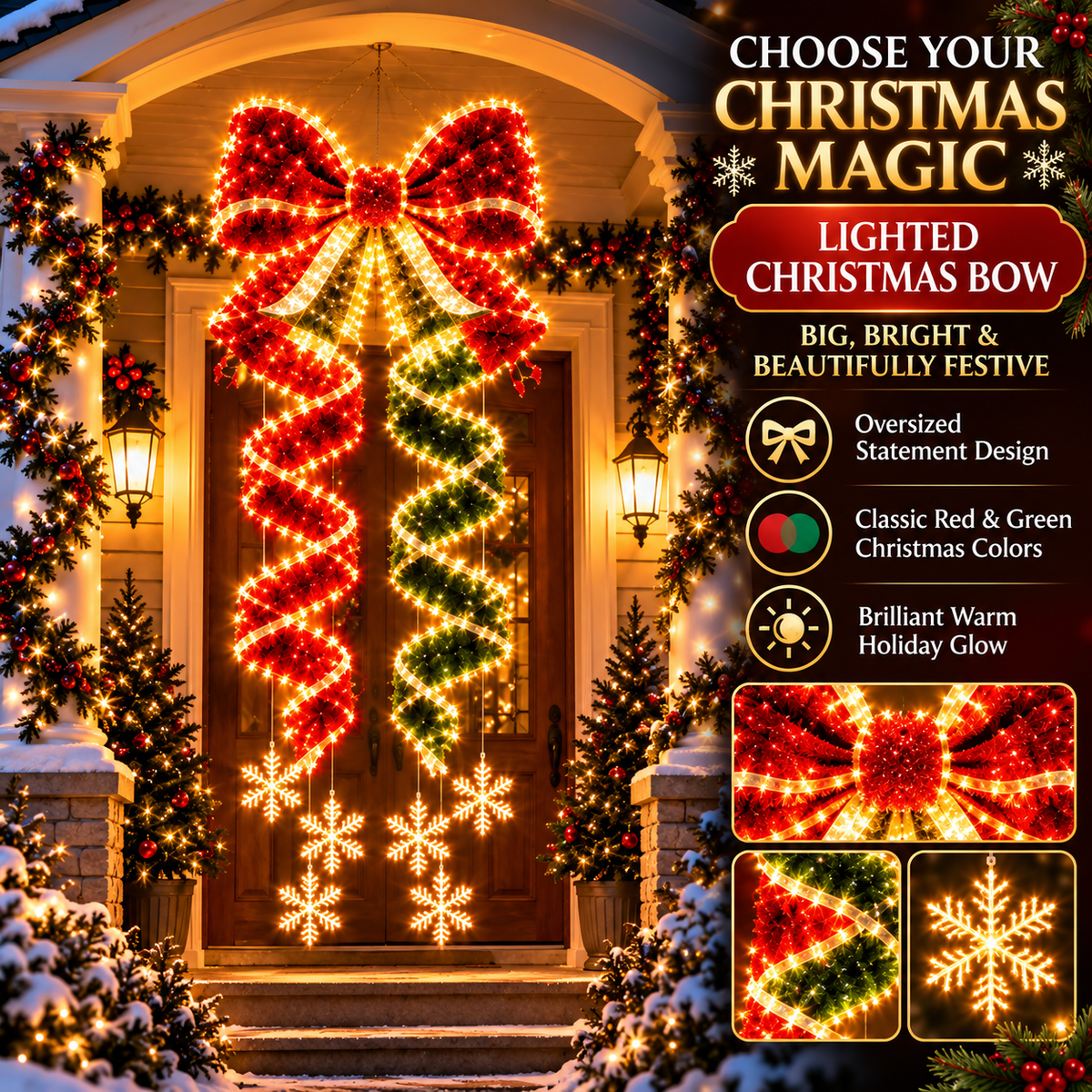 ⏰ LAST DAY 50% OFF 🎀 Giant Lighted Christmas Bow – Wrap Your Home in Holiday Magic ✨🎄