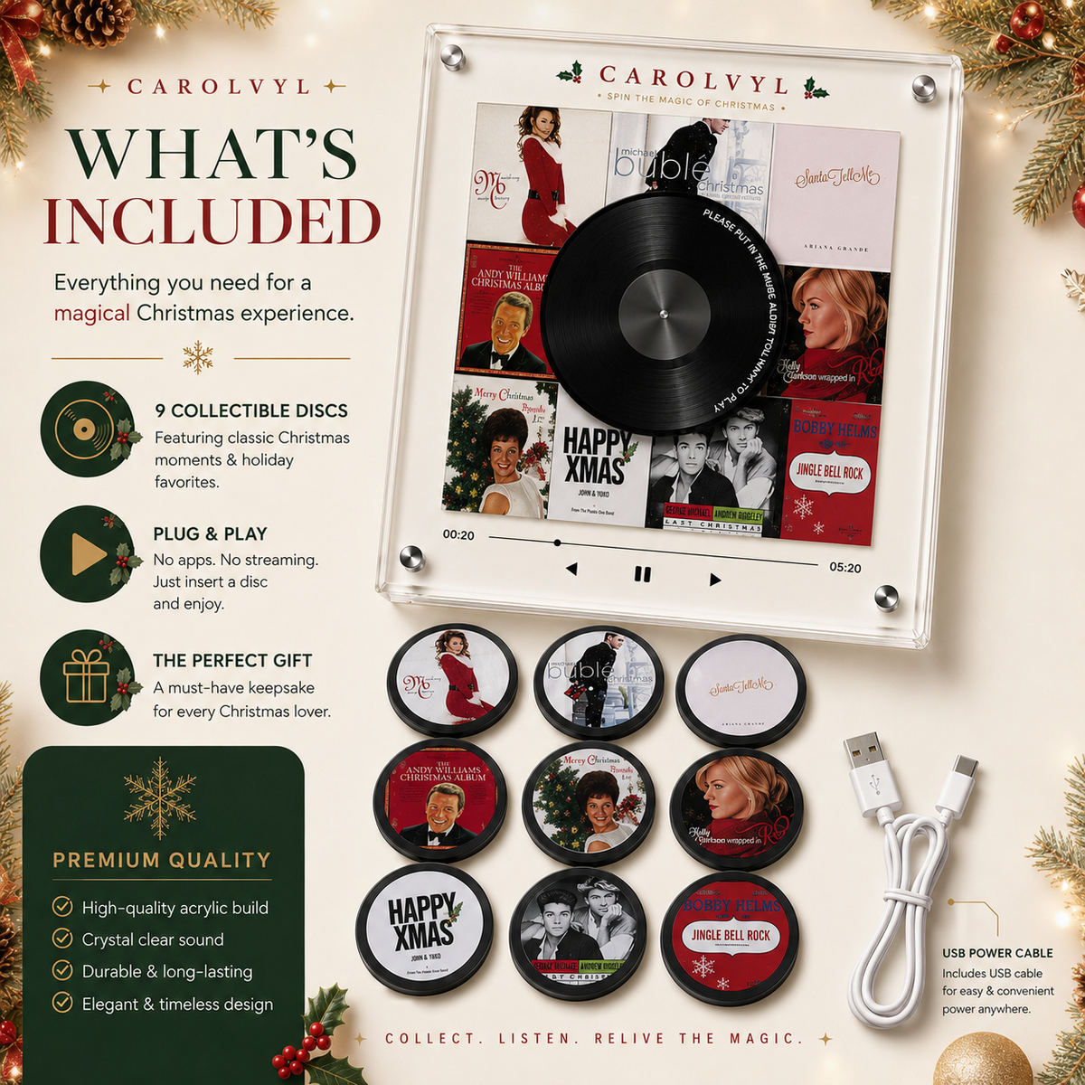 🎵 NFC Vinyl Music Player – Personalized Christmas Song Disc Gift