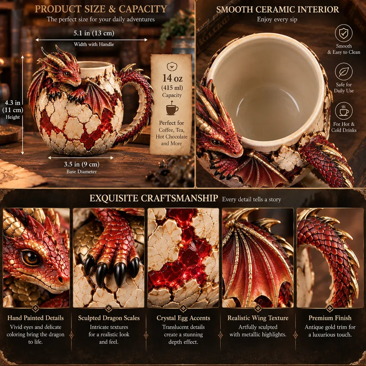 🐉✨ Dragonbound Realms™ 3D Dragon Mug Collection – 6 Fantasy Designs with Sculpted Dragon Details ☕