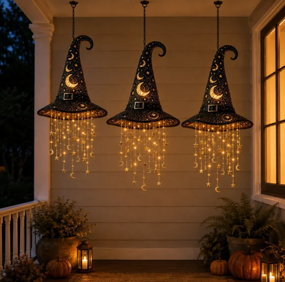🧙‍♀️ Lighted Witch Hat Hanging Chime ✨ Battery-Powered Halloween Décor