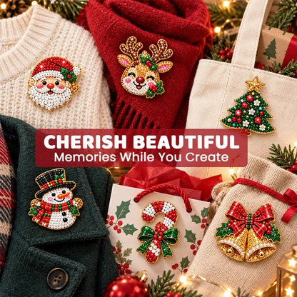 🎄Beginner-Friendly Christmas Diamond Painting Brooch DIY Kit | 6 Festive Designs with Sparkling Gems & Pin Backs 💎